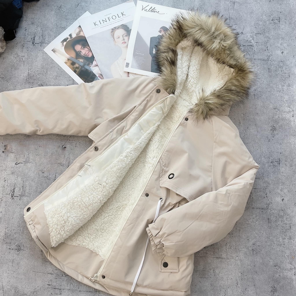 Áo phao nữ TEMA cao cấp - áo khoác lông 2021 dây rút eo sành điệu Ulzzang lông mũ tháo rời cực ấm | BigBuy360 - bigbuy360.vn