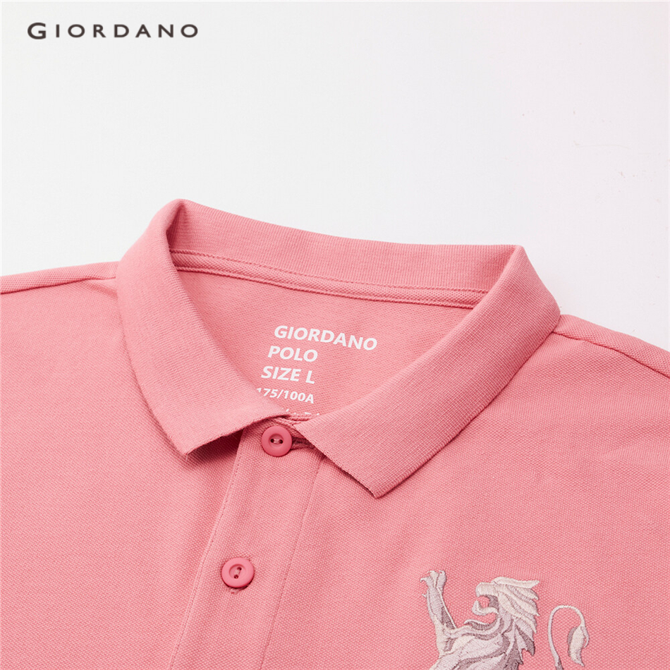 Áo thun polo GIORDANO 01011422 tay ngắn thêu hình sư tử cho nam | BigBuy360 - bigbuy360.vn