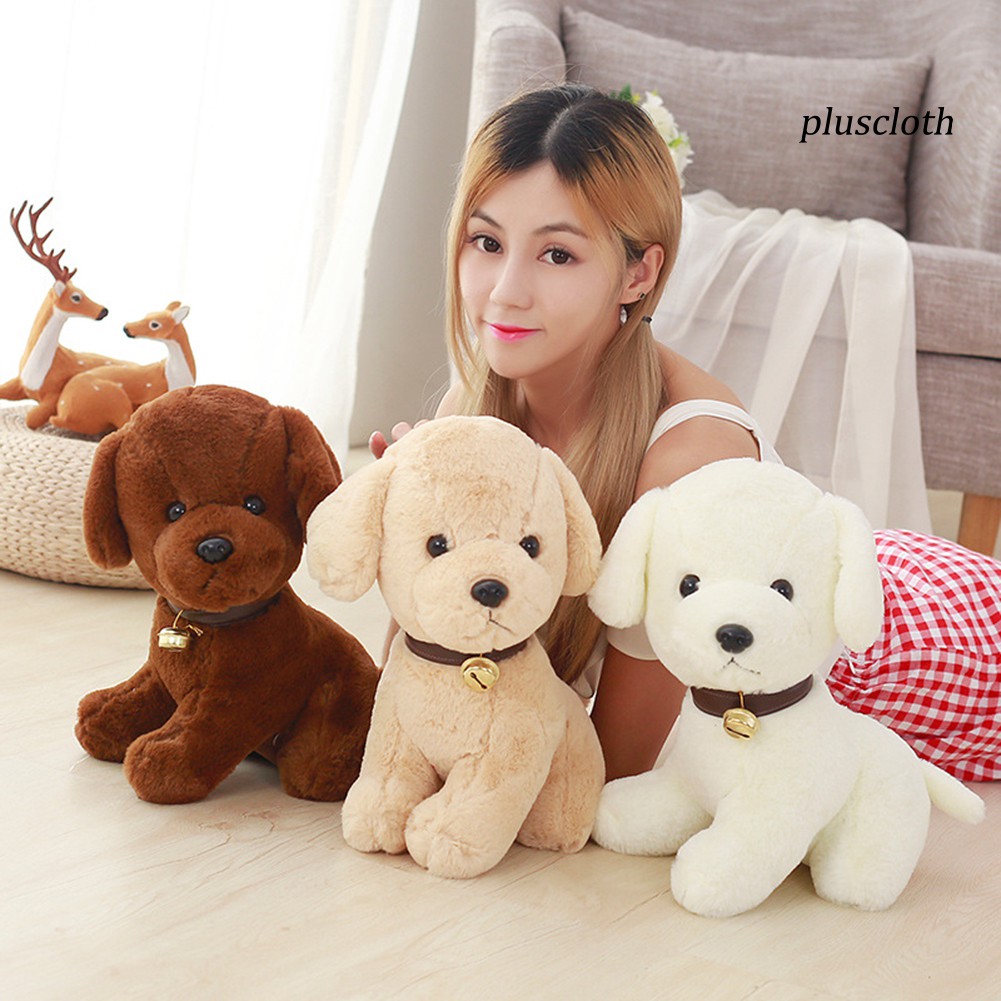 Chú cún nhồi bông cổ đeo chuông đáng yêu