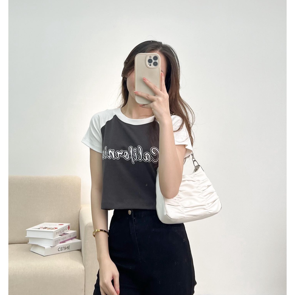 Áo croptop ngắn tay phối màu CALIFORNIA  thời trang Miho house