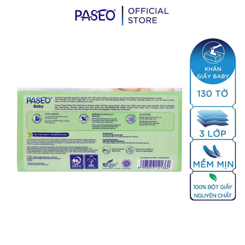 Combo 6 gói khăn giấy rút cao cấp Paseo baby siêu mềm mịn an toàn cho em bé (130 tờ 3 lớp)/gói