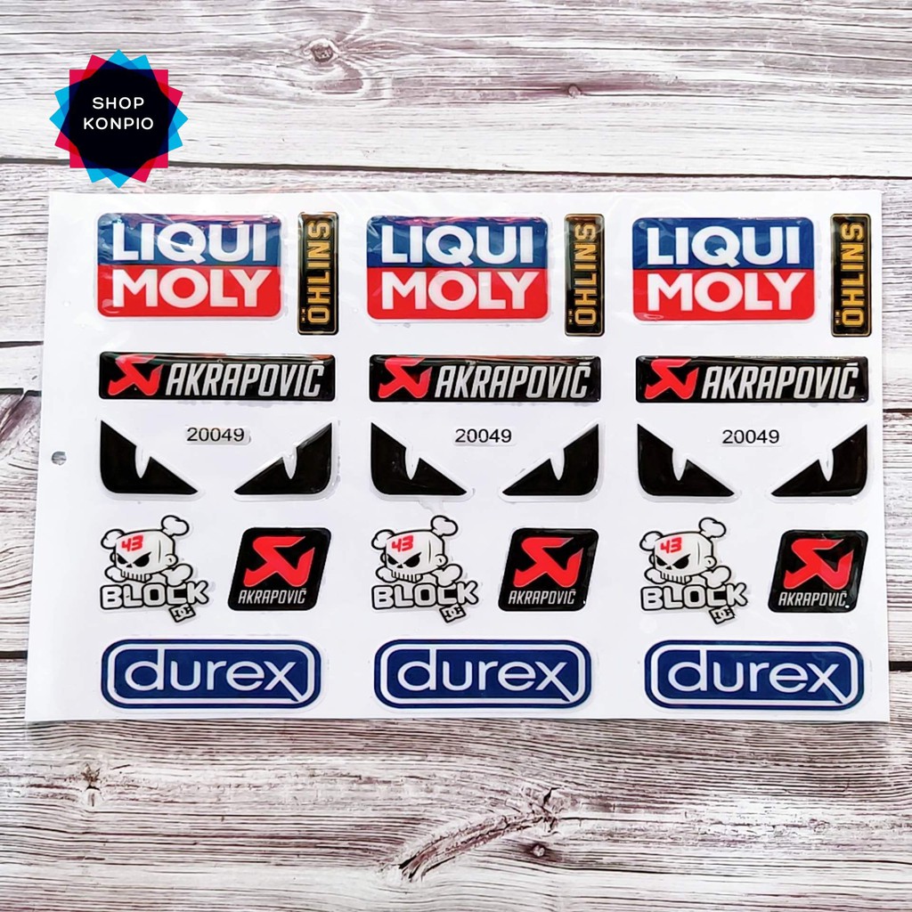 Bộ Tem Sticker Liqui Durex Dập Nổi Cao Cấp Dán Xe Máy, Ô Tô, Mũ Bảo Hiểm, Chống Thấm Nước, Chống Bay Màu