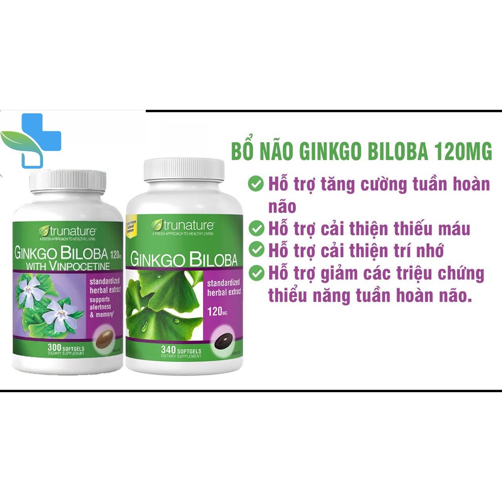 Viên Uống Bổ Não Trunature Ginkgo Biloba 120mg 340 Viên- Cải thiện trí nhớ , tập trung , tuần hoàn mãu não