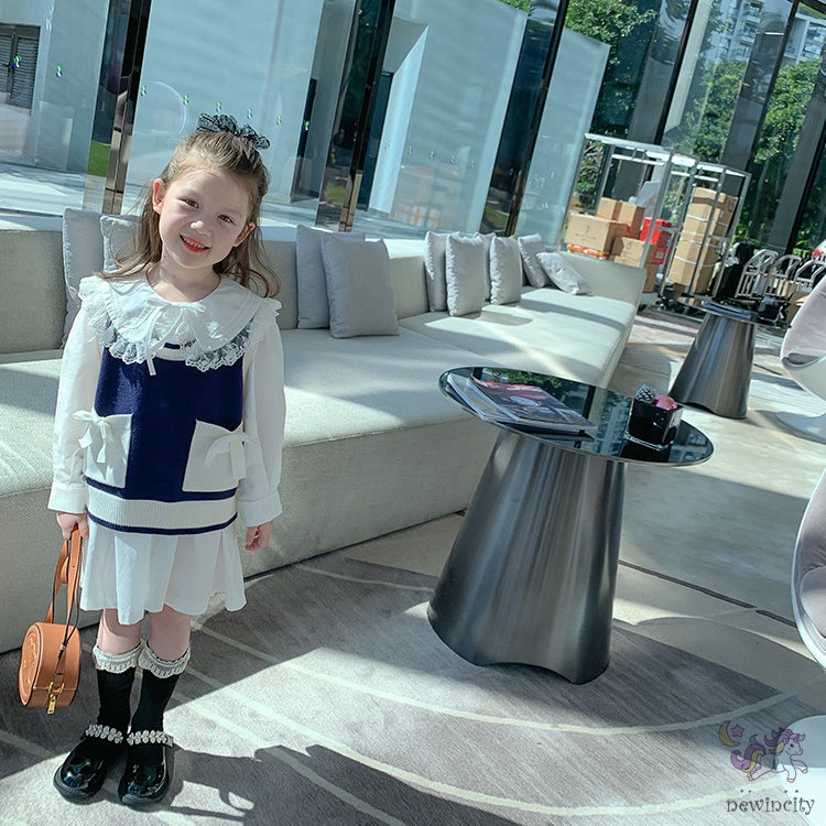 Đầm Công Chúa Cổ Búp Bê Phối Ren Phong Cách Hàn Quốc Ngọt Ngào Cho Bé Gái