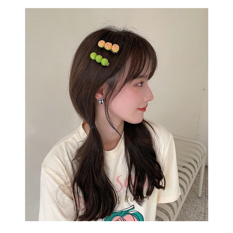 PK913 Kẹp tóc dạng clip mỏ vịt,  họa tiết minh họa trái cam quýt tinh nghịch hài hước màu sắc tươi sáng hot tiktok