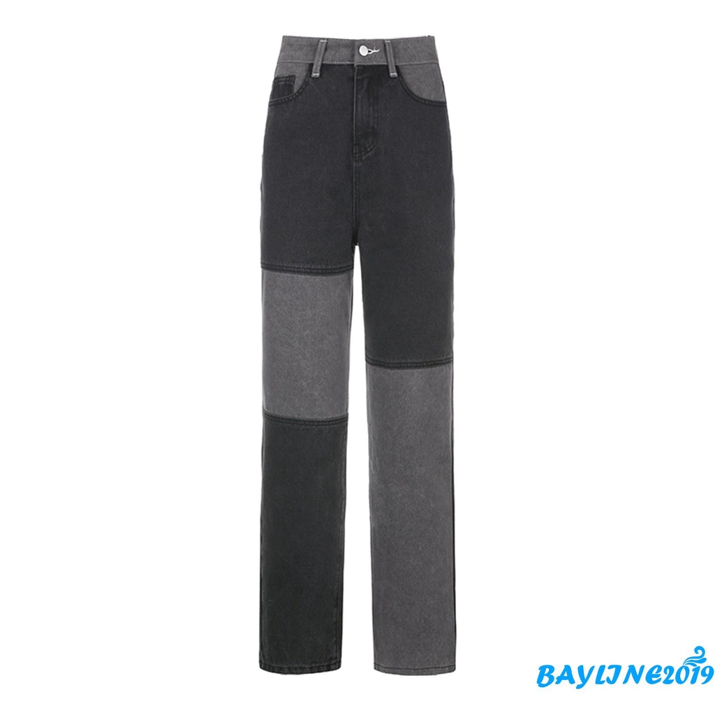 Quần Jeans Dài Lưng Cao Phối Màu Thời Trang Cho Nữ