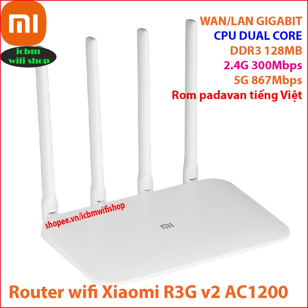 Xiaomi R3G v2 Router wifi băng tần kép AC1200, Wan Lan Gigabit 1Gb