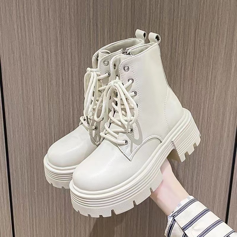 Giày Bốt Martin Tăng Chiều Cao 7CM Cột Dây Bằng Da Phong Cách Anh Quốc Thời Trang Mùa Thu 2023