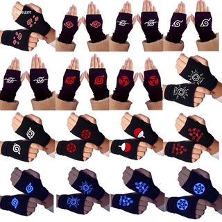 Găng tay dệt kim hở ngón co giãn in logo naruto