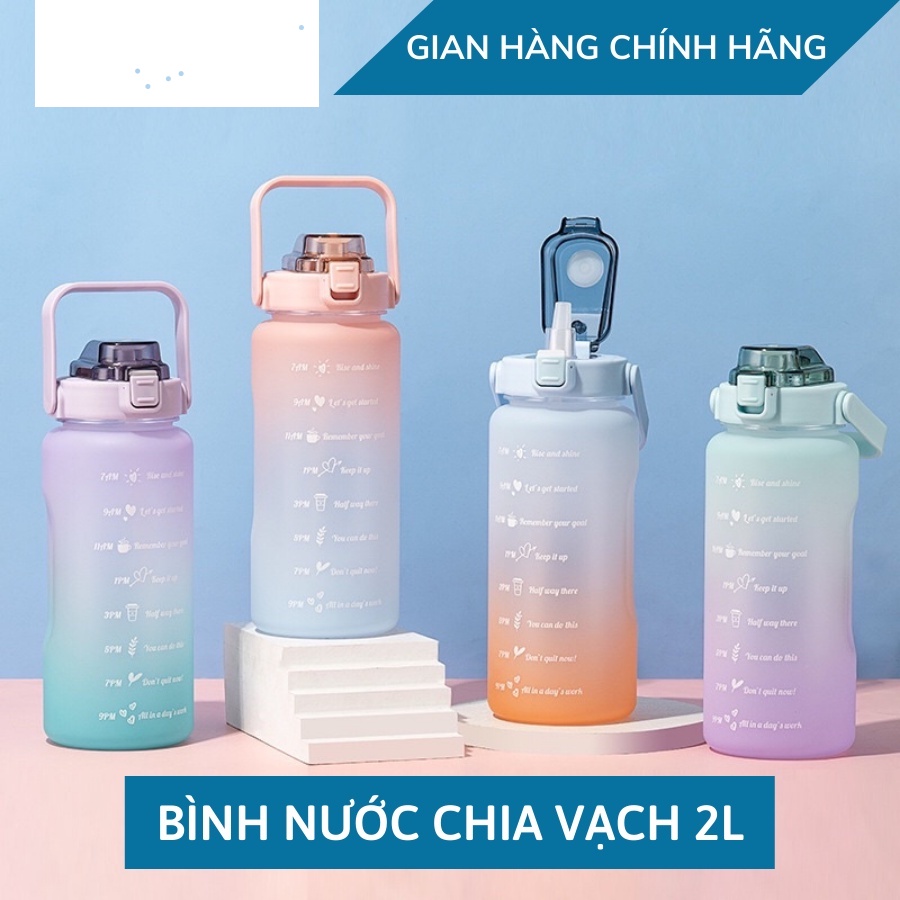 [ Màu Ngẫu Nhiên ] Bình Nước 2 Lít Chia Vạch Dành Cho Người Tập Gym Người Lười Uống Nước