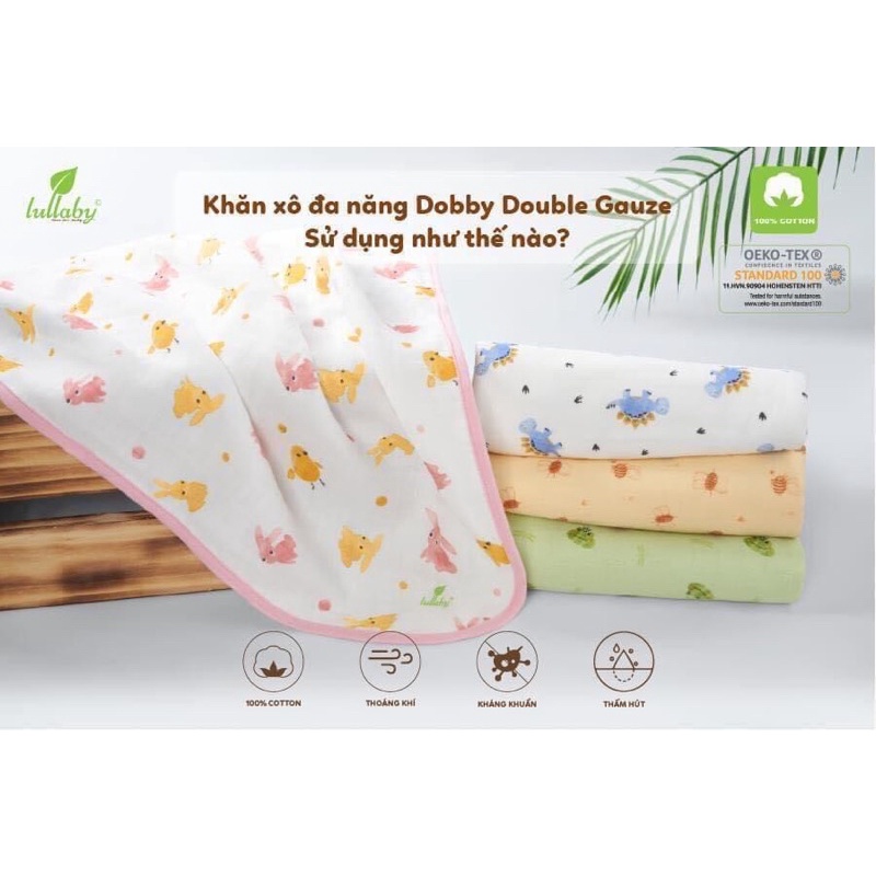Set 5 khăn xô mặt Dobby 4 lớp Lullaby hoạ tiết xinh xắn, đáng yêu cho bé
