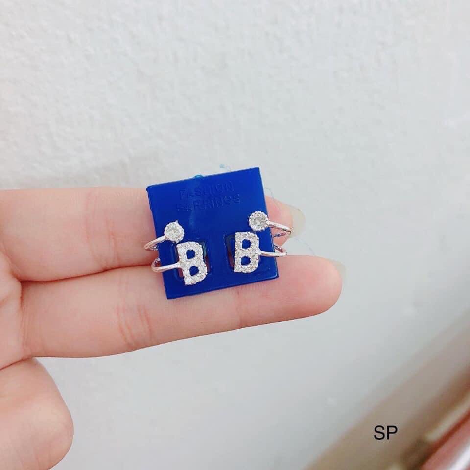 Bông tai nữ bạc thật giá rẻ mặt chữ cái chất liệu bạc ta sáng đẹp/ Trang sức bạc JQN