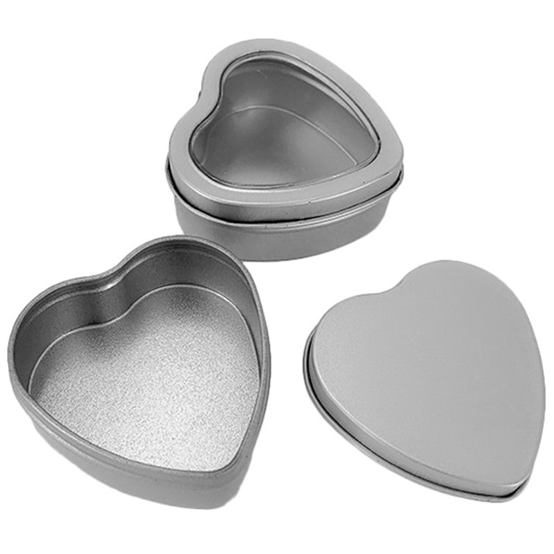 14-Pack Empty Heart Shaped Sier Metal Tins with Clear Window