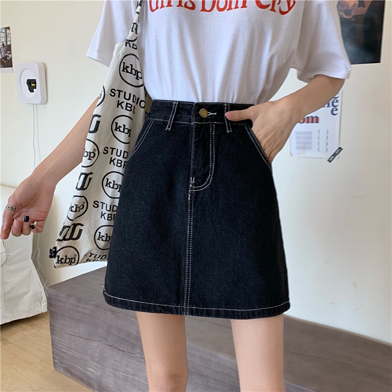 Chân váy chữ A jean CV001 viền trắng