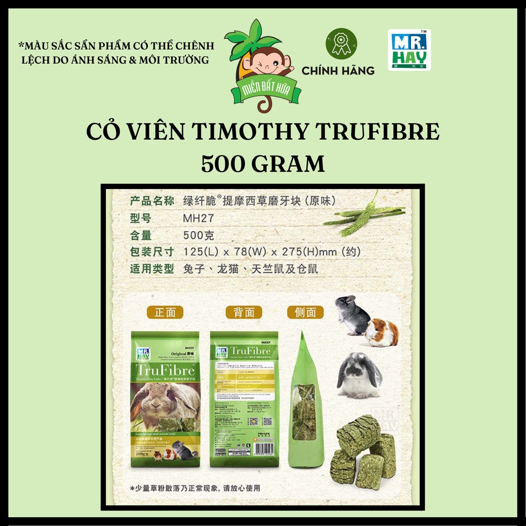 Ăn dặm thỏ bọ - Cỏ viên Timothy Trufibre chính hãng Mr.Hay 500 gram dành cho thỏ, bọ, chinchilla,...