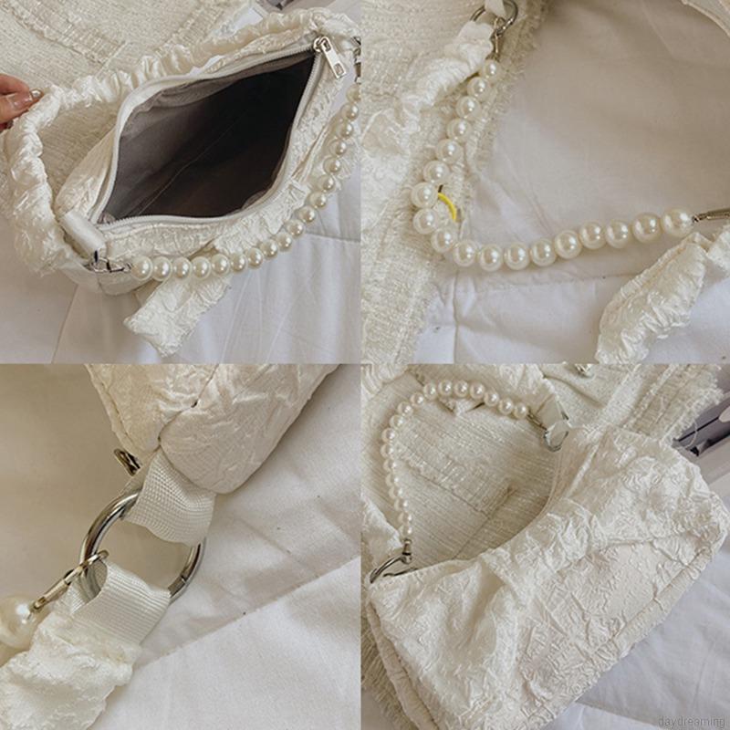 Túi Xách Nữ Túi Đeo Vai Kẹp Nách Màu Trơn Đính Nơ Ngọc Trai Thời Trang Mùa Hè Phong Cách Hàn Quốc