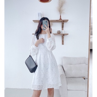 Váy ren lông chiết ly eo