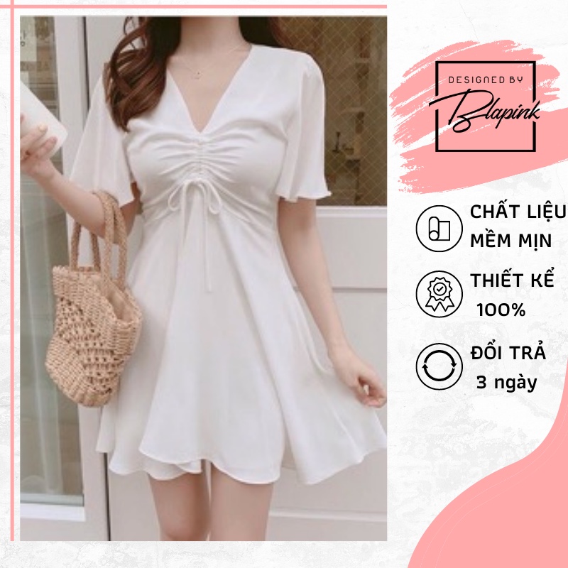 Đầm trắng nhún ngực tay loe