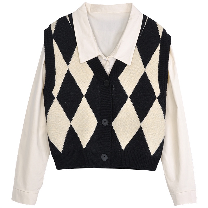 Hàng Sẵn_ Áo len kèm sơmi may liền thiết kế sang trọng Hadu shop