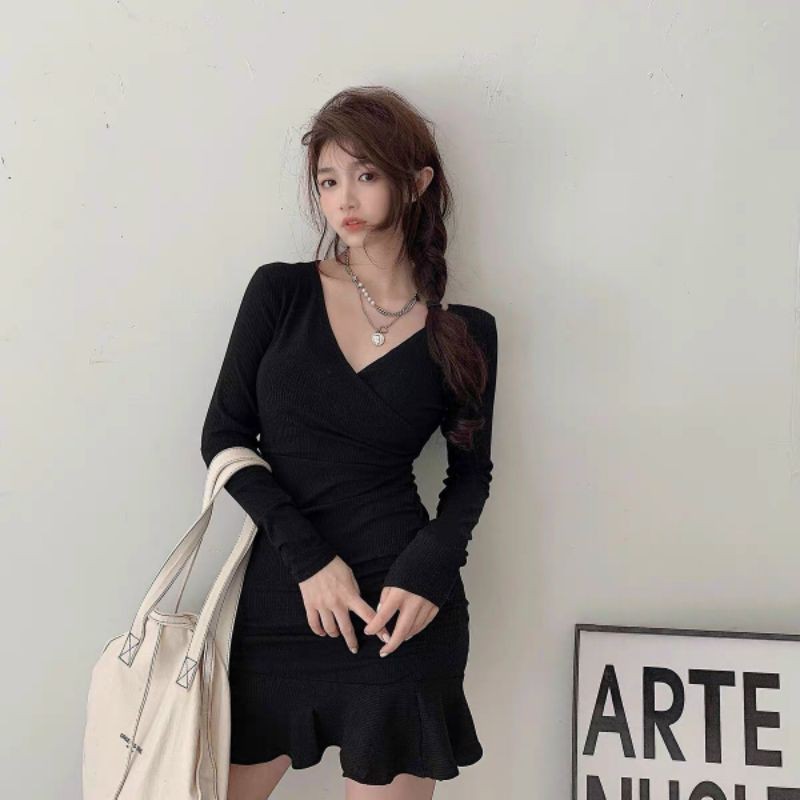 Đầm body ôm cổ V đuôi cá nhún , siêu tôn dáng | BigBuy360 - bigbuy360.vn