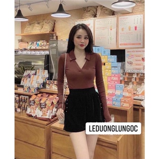 Áo len tăm cổ tim bẻ tay dài hàng QC!