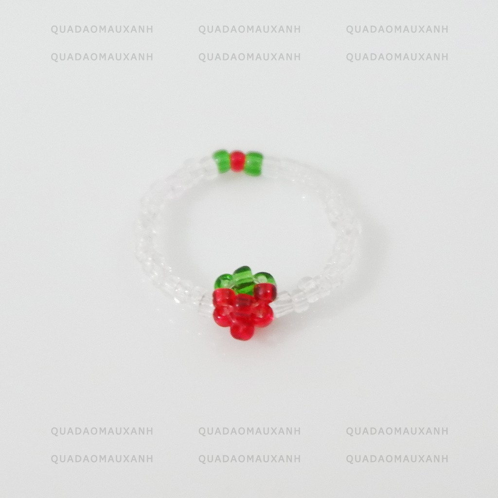 Vòng dâu tây đỏ, nhẫn hạt cườm hình trái cây #strawberry on ice #quadaomauxanh