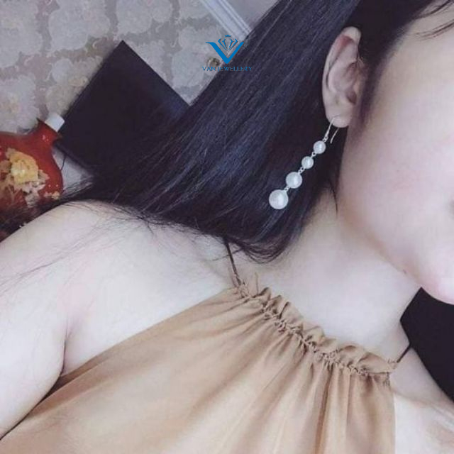 Bông tai bạc Bông tua treo hạt ngọc trai nhân tạo bạc ta