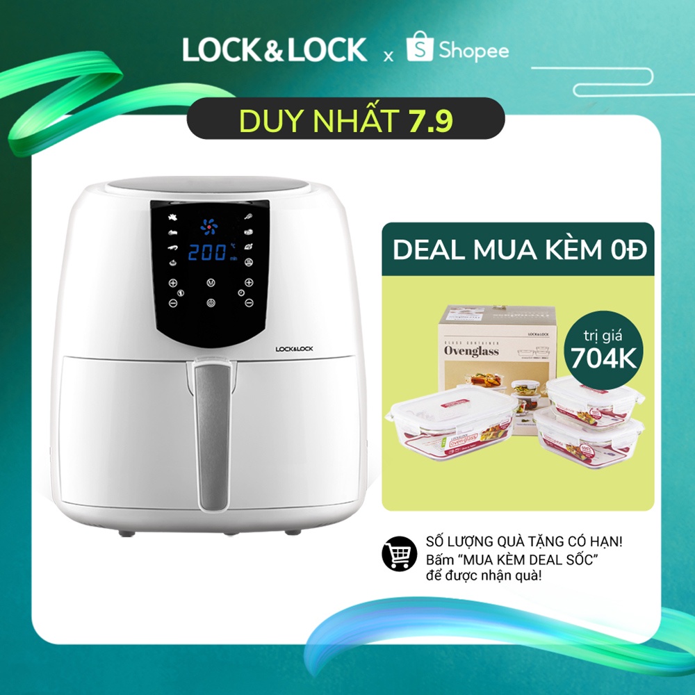 Nồi Chiên Không Dầu Lock&Lock Jumbo Plus Air Fryer 5.2L Màu trắng EJF357WHT