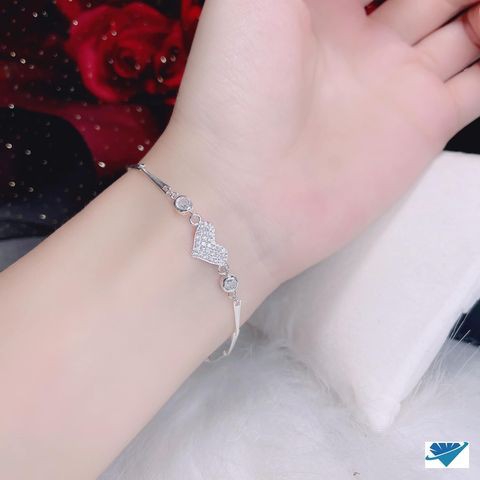 Lắc tay nữ bạc ta hình trái tim gắn đá nhỏ có dây phụ điều chỉnh - lắc tay bạc bibi