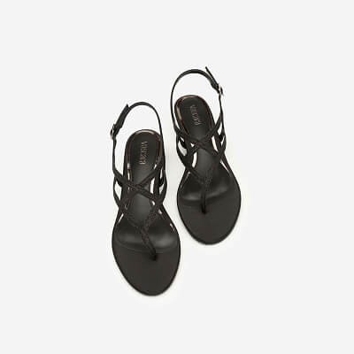 Vascara Giày Sandal Satin Quai Kẹp - SDX 0414 - Màu Đen Mới Về