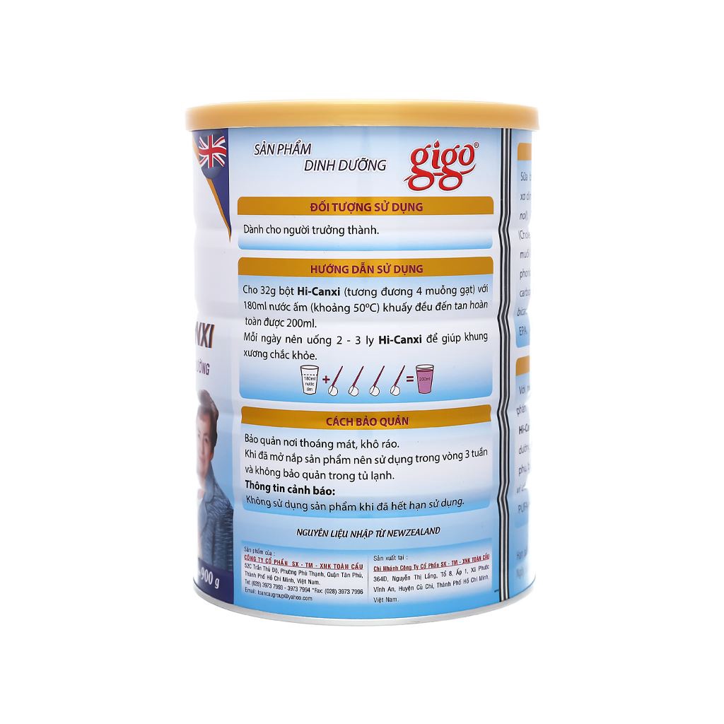 Sữa bột Gigo hi - canxi lon 900g bổ sung canxi phòng ngừa loãng xương và tiểu đường