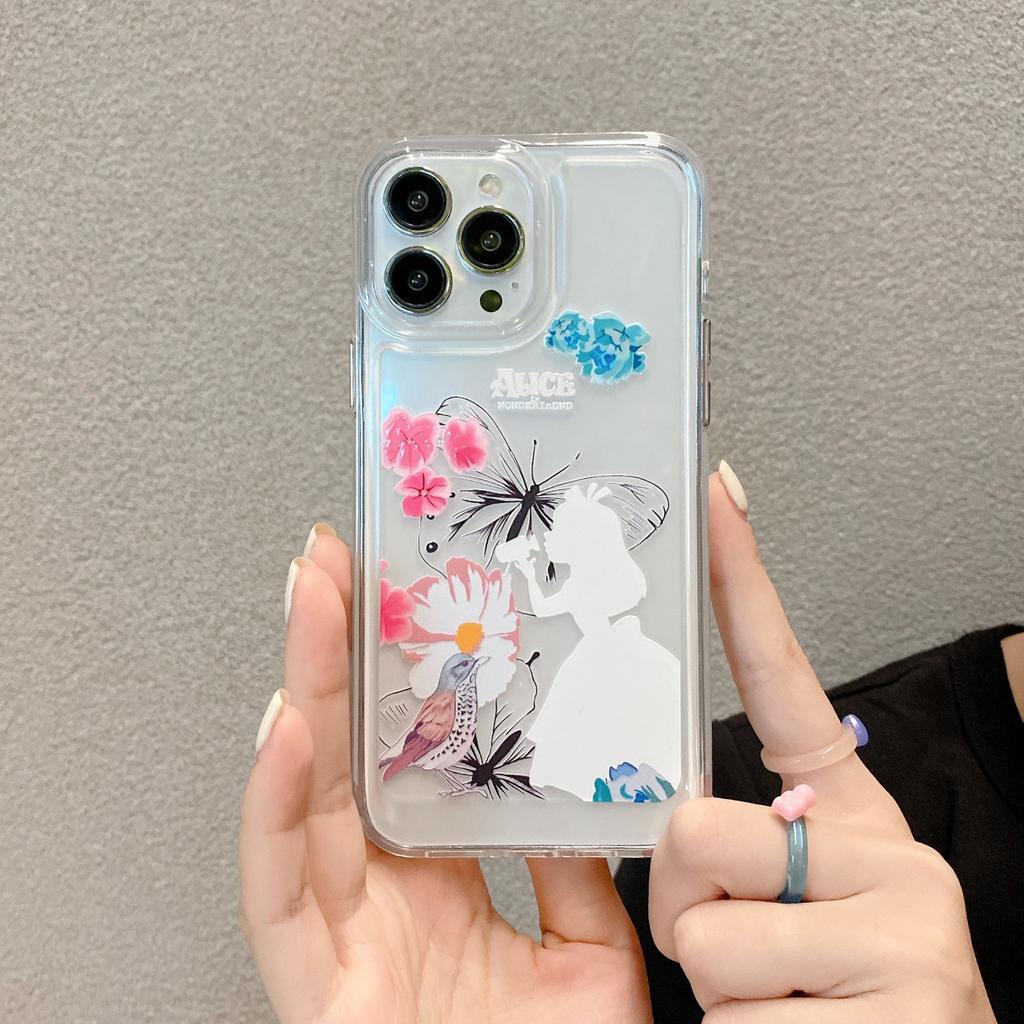 Ốp Điện Thoại Tpu Dẻo In Hình Công Chúa Alice Nút Kim Loại Cho iphone 13 Promax 12 11 7 Plus X XR 8 7