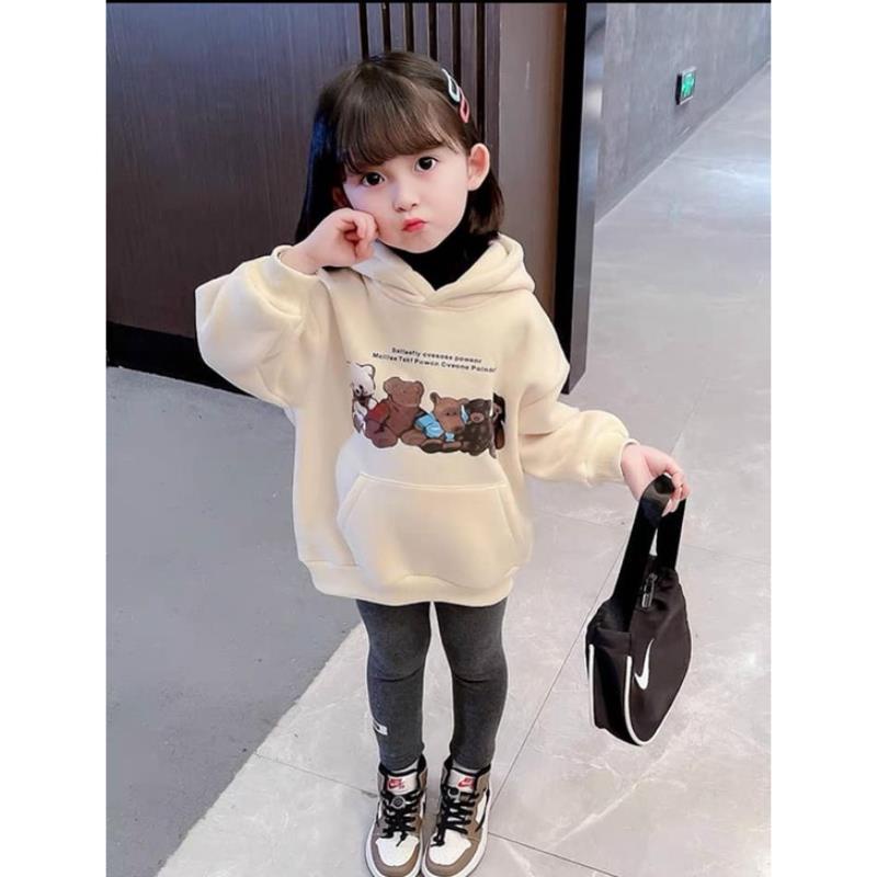 Áo nỉ hoddie cho bé trai bé gái thu đông có mũ hai lớp ấm áp hình 5 con gấu hàng Quảng Châu cao cấp JIMADO TB55222S5