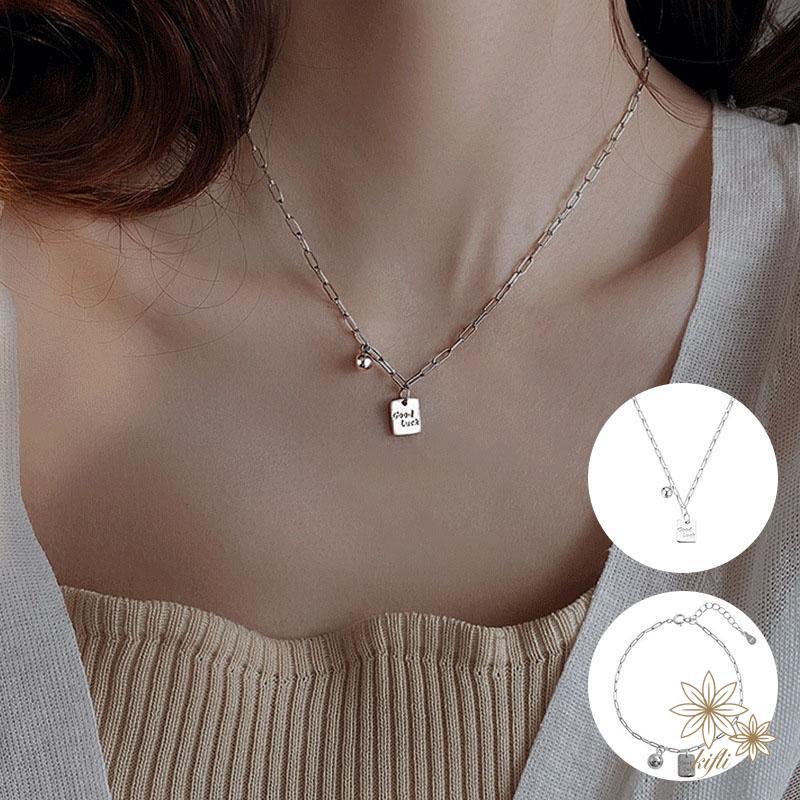 Vòng cổ Thép Titan Mặt Vuông Nhỏ May Mắn Phong Cách Hàn Quốc