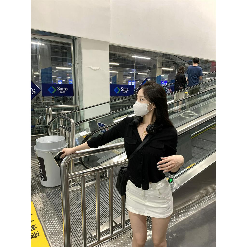 Bộ Áo Sơ Mi Dài Tay Ôm Dáng + Chân Váy Chữ A Lưng Cao Xinh Xắn Dành Cho Nữ