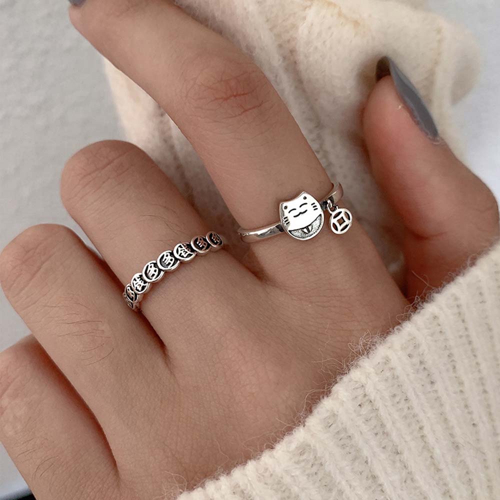 Nhẫn Đeo Tay Kim Loại Tạo Hình Mèo Dễ Thương Cho Nữ