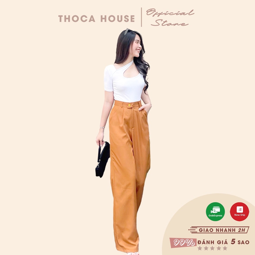 Quần nữ công sở ống rộng trơn đen, bò THOCA HOUSE size S, M hàng may thiết kế chuẩn form, vải cao cấp