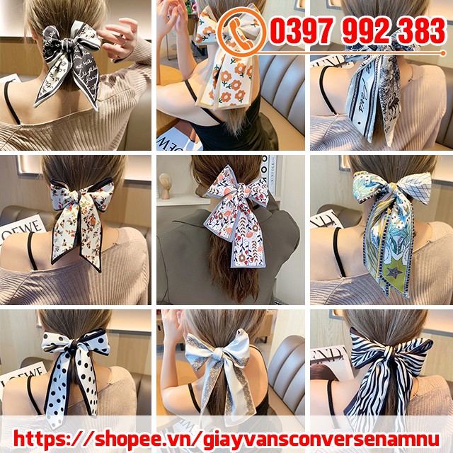 Khăn Turban Lụa Cao Cấp Họa Tiết Sang Trọng Quàng Cổ Buộc Tóc Phong Cách Hàn Quốc (Khăn Lụa 100x8 cm)