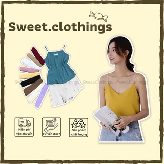 Áo 2 dây nữ trơn chất lụa satin mềm, áo lụa 2 cổ tim freesize nhiều màu xinh sweet.clothings