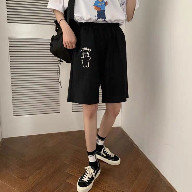 Quần short thun in Gấu nam nữ, quần đùi lưng thun Unisex