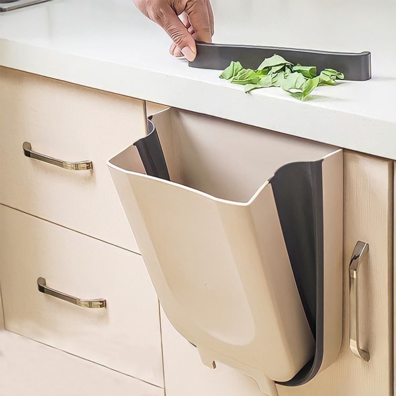 Thùng Rác Cánh Tủ Gấp Gọn Thông Minh Bằng Nhựa Dẻo Màu Nâu - Free ship