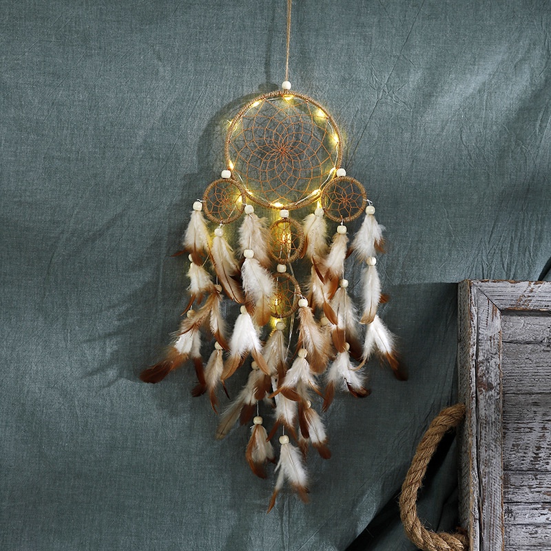 Bùa bắt giấc mơ, dreamcatcher, chuông gió trang trí 2 tầng gắn lông vũ trang trí tặng móc treo tường