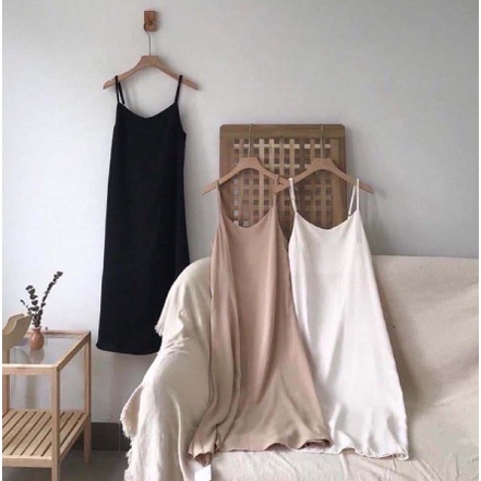 Váy 2 dây nữ dáng dài đũi xốp Hàn , Đầm nữ hai dây dài qua gối vintage - V2DD03