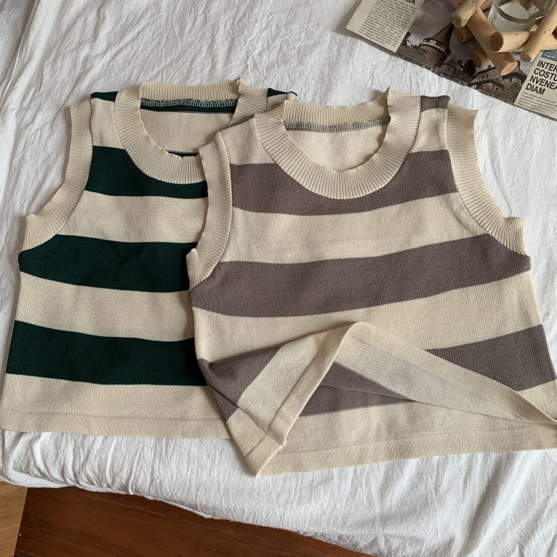 Áo dệt kim NZN không tay kẻ sọc màu tương phản thời trang cá tính