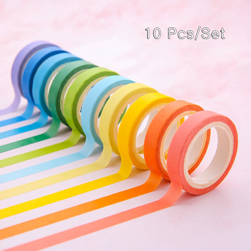 Set 10 Cuộn Băng Dính 5m Màu Cầu Vồng Trang Trí Sổ Tay Dễ Thương Tiện Dụng