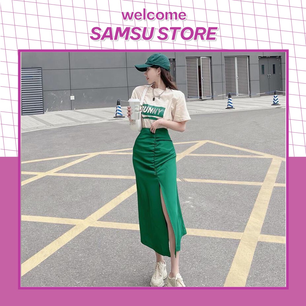 Set áo thun tay ngắn Sunny ❤️ Chân váy chữ A lưng cao xẻ đùi phong cách Ulzzang HL01