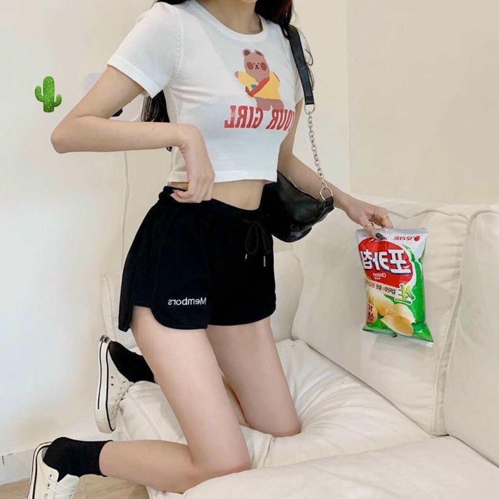 Quần đùi thun thêu chữ bên cực xinh , chất thun da cá mềm đẹp