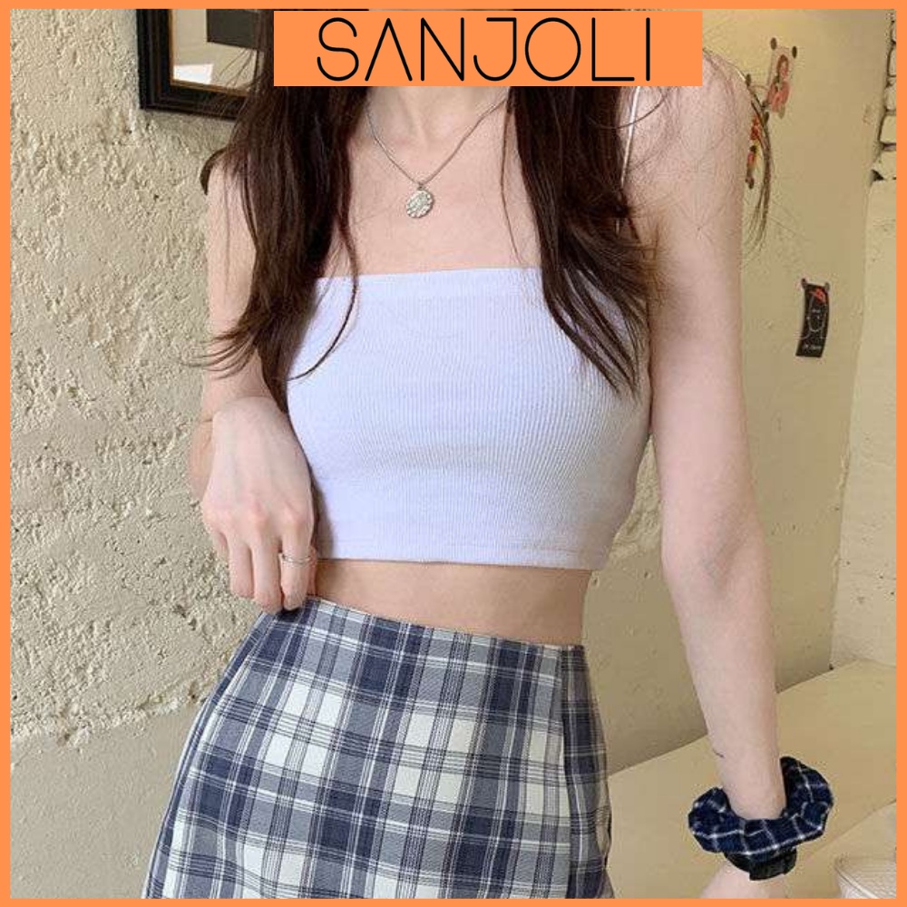 Áo Hai Dây Nữ Ống SANJOLI 2 Dây Hở Lưng Trơn Cúp Ngực Cao Cấp Kiểu Sợi Bún Hàn Quốc Đẹp Trắng Đen AO014
