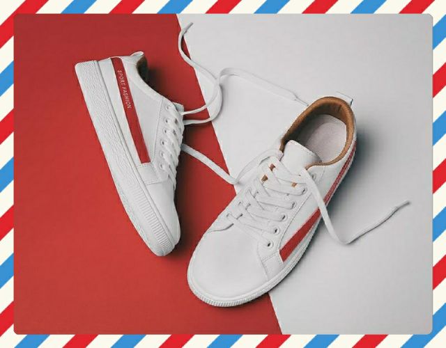 🎯FLASH SALE🃏Giày Da Nam Sneaker Thể Thao SHOES HOUSE 🧩mã G4- Trắng kẻ Đỏ Sport Fashion