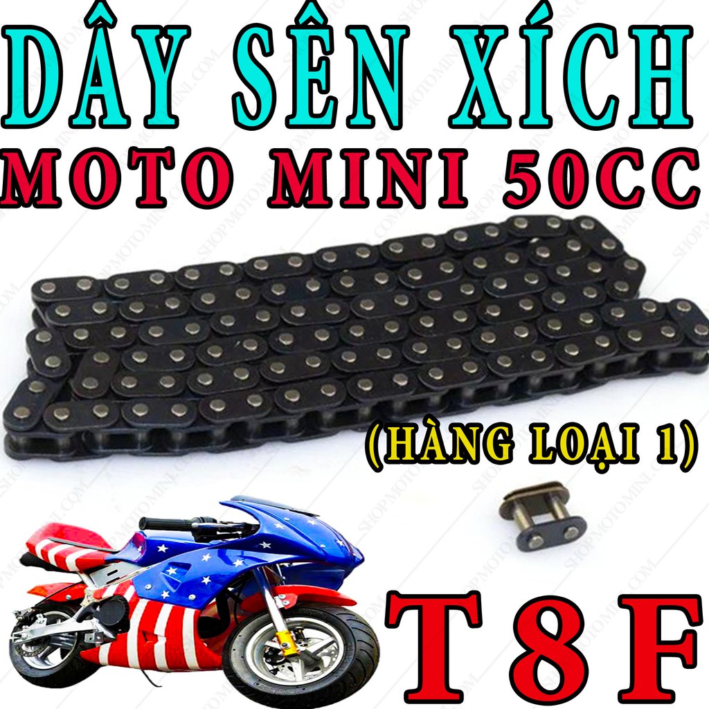 Bộ dây sên xe moto mini 50cc ( T8F ) | Phụ tùng xích mô tô máy cắt cỏ